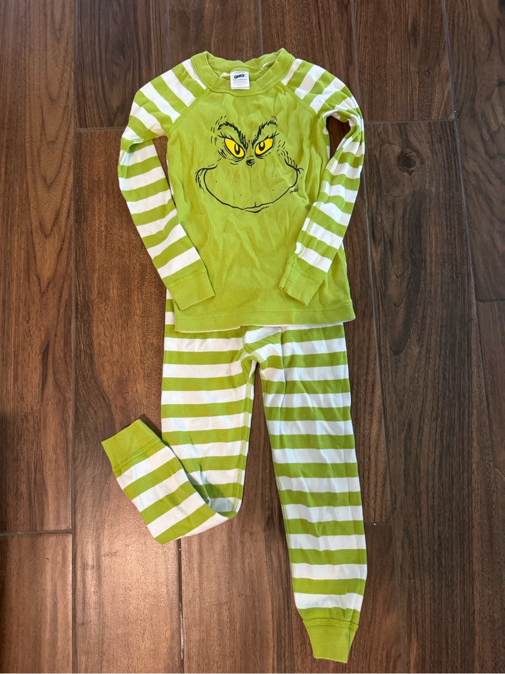 Hanna Andersson Lime Green & White Grinch Stripe Pajama Set